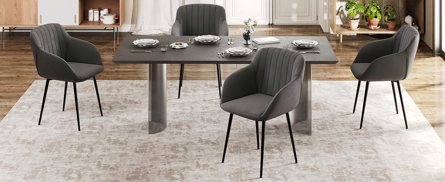Набір обідніх стільців з підлокітниками, 2 шт., чорно-сірий. М'яке сидіння з поліестеру для кухні, вітальні, спальні