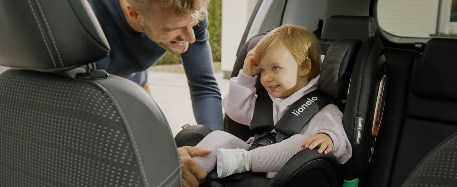 Дитяче крісло LIONELO Antoon PLUS ADAC, Isofix і опорна ніжка, вагова група від 0 до 18 кг, 5-точковий ремінь вперед і назад, поворотна основа на 360 градусів, вставка Dri-Seat, навіс