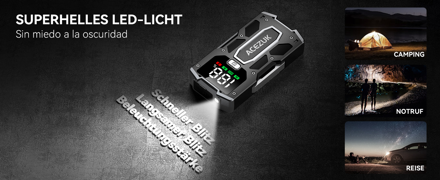 Портативний зарядний пристрій Starthilfe Powerbank 6000A для автомобіля з LED-ліхтариком, великим екраном (6000A) чорний M01