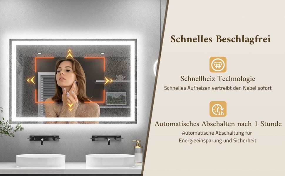 Дзеркало для ванної кімнати TETOTE з підсвічуванням 90x90 см, без рами, LED-touch, 3 кольори, регулювання яскравості, функція пам'яті