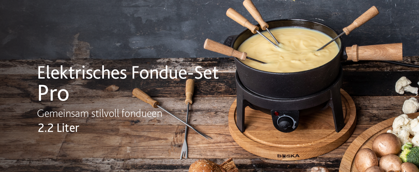 Електричний Фондю-сет Boska 2.3L з регулюванням температури - для сиру, шоколаду, гарячого супу та м'яса (з нержавіючої сталі та чавуну)