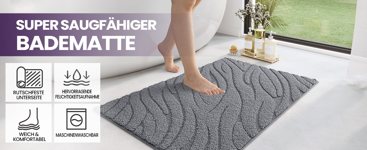 Килимок для ванної кімнати DEXI 61 x 110 см, сірий - м'який, неслизький, машинне прання