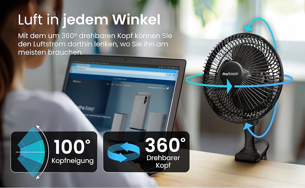 Вентилятор Pro Breeze AirFlo Standventilator 109 см з пультом та LED-дисплеєм – 2 режими, осциляція, 29 дБ, регулювання висоти, енергоефективний для спальні, офісу та дому (Чорний)