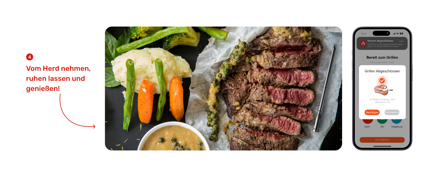 Бездротовий термометр для м'яса S Pro з Bluetooth, 6 датчиків, ±0,1°C, моніторинг через додаток, таймер, будильник, IP69 водонепроникний та олієстійкий