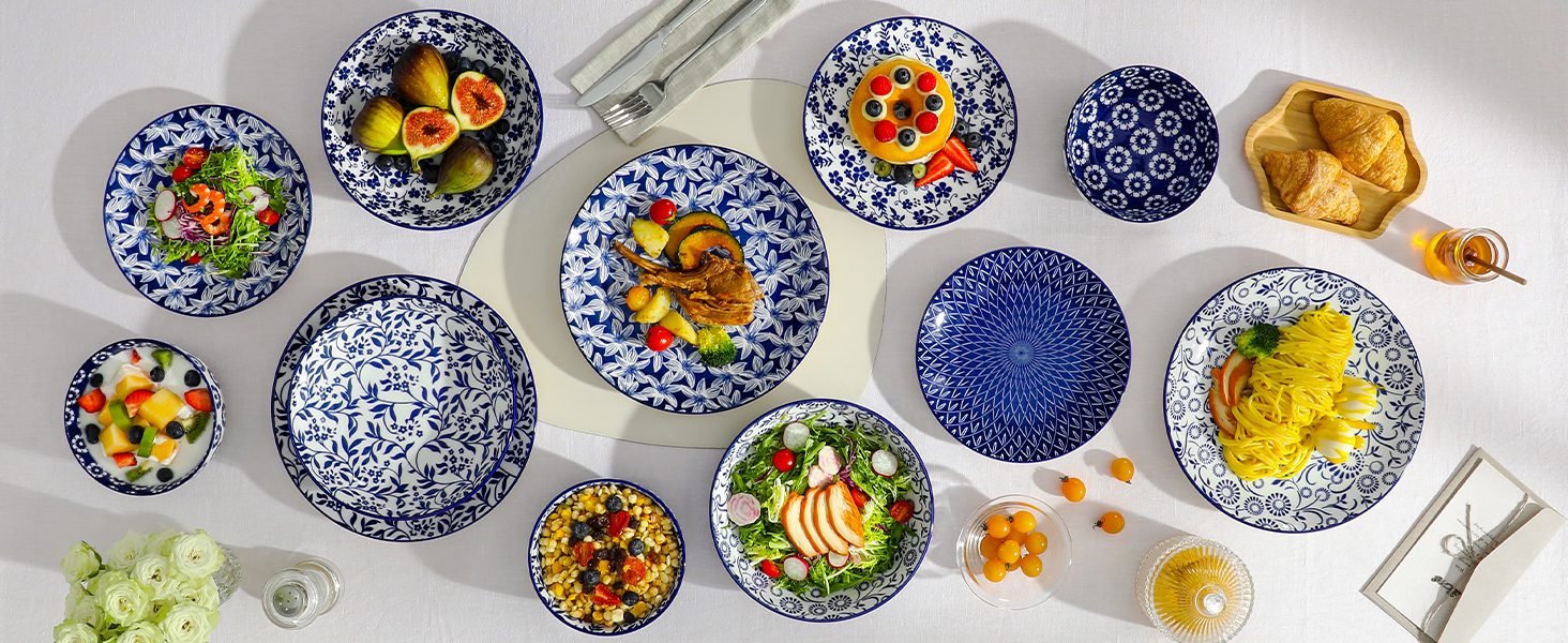 Набір кавових чашок Vancasso Selene, 6 шт., 360 мл, блакитно-білий вінтажний дизайн, для кави, молока, чаю та какао