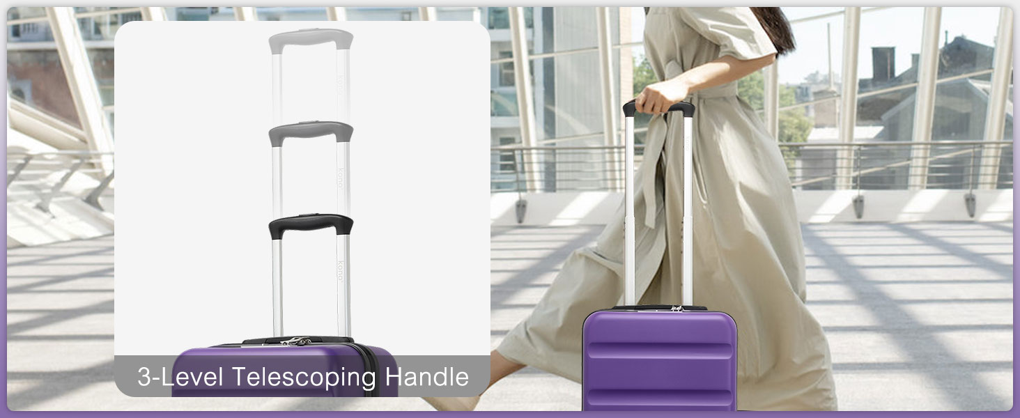 KONO Чемодан-валіза ручної поклажі, 55x35x22 см, 3 шт. (фіолетовий) з TSA-замком та подвійними коліщатками для подорожей та бізнесу