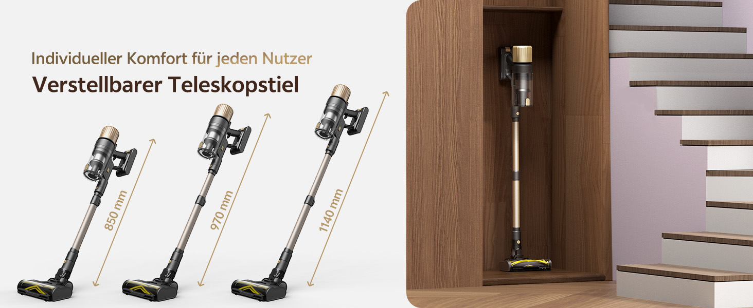 Бездротовий пилосос Ultenic з акумулятором, 50000Pa, 65 хв роботи, GreenEye, телескопічна труба, 6-ступенева фільтрація, антизаплутувальна щітка, для шерсті тварин/килимів/твердих поверхонь, колір шампань