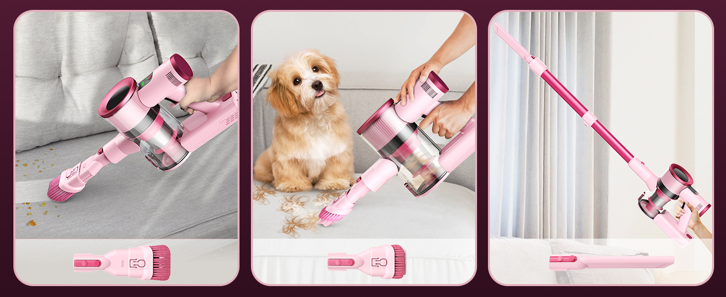 Акумуляторний пилосос Dzaki 50000 Па з дисплеєм, підставкою, довгою роботою та щіткою проти заплутування для килимів, твердих підлог, шерсті тварин, авто - помаранчево-рожевий