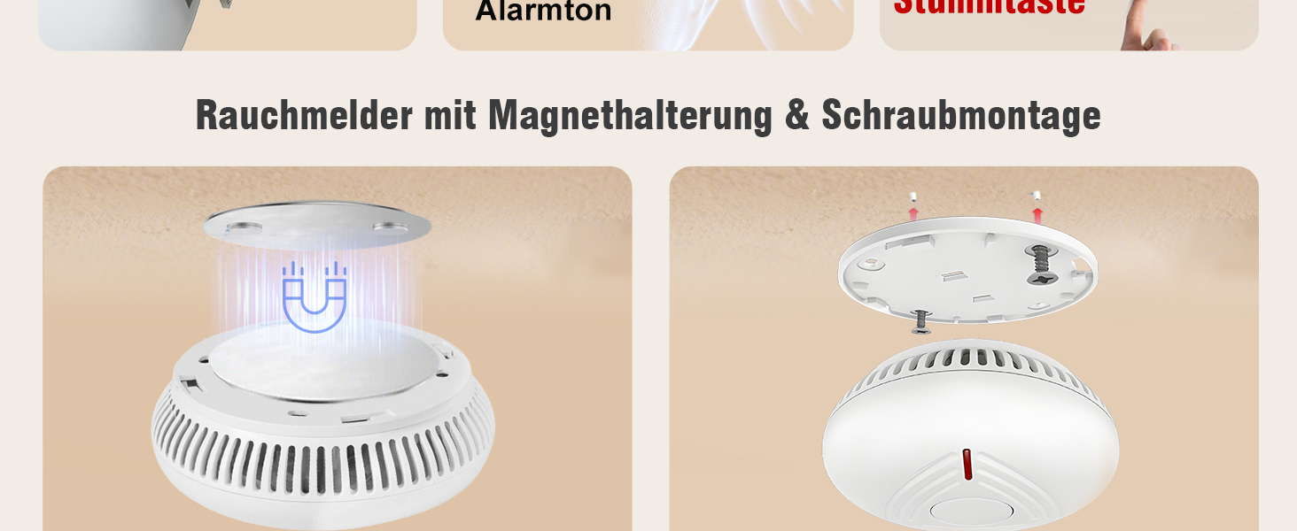 Набір димових сповіщувачів DAYTECH (6 шт.) з батареєю на 10 років, магнітним кріпленням, сертифікацією TÜV Rheinland, 85dB, тестуванням/вимкненням звуку, для спалень та дитячих кімнат – білий