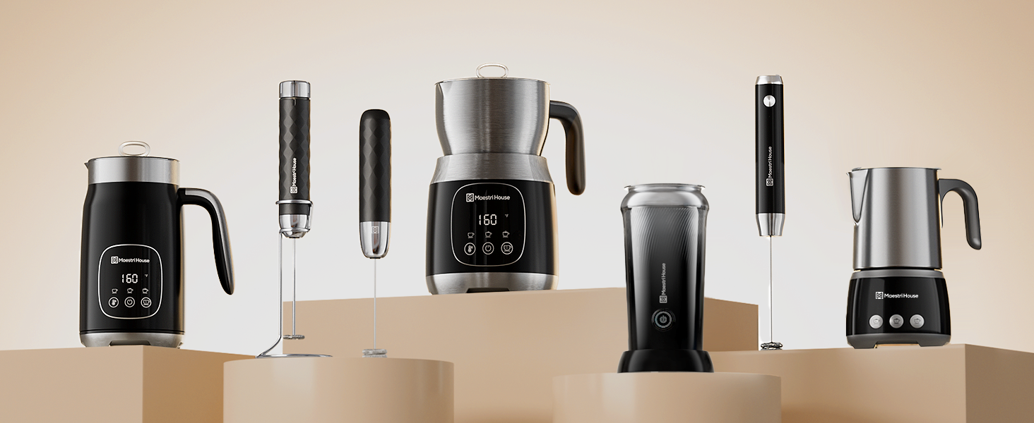 Електричний пінний вершковий вінчик Maestri House LunaFro 2.0, бездротовий, з регулюванням швидкості, чорний