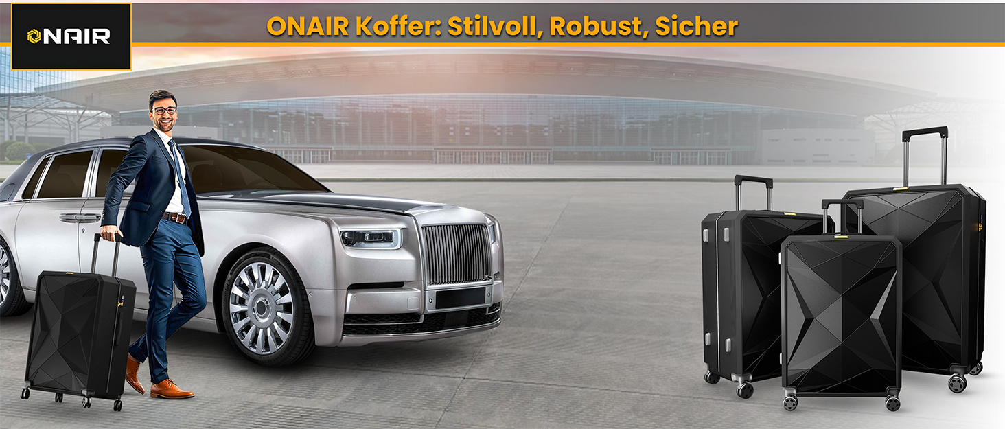 Набір валіз ONAIR 3 шт. (S, M, L) – чорний & золотий. Водовідштовхуюча жорстка оболонка, TSA-замок, тихі колеса, міцний ABS-пластик. Ідеально для подорожей.