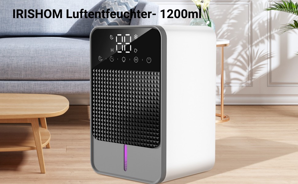 Зволожувач повітря Irishom з цифровим дисплеєм, автоматичною функцією відтавання, 2 режимами зволоження, 6 таймерами, індикатором повного бака, кольоровою нічником, знімним баком 1200 мл