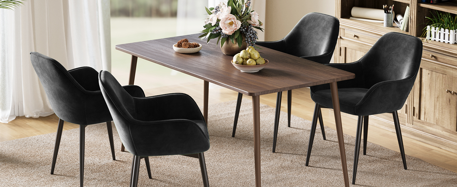 Крісла ELUCHANG для їдальні (4 шт.) з підлокітниками, м'які, з велюру, до 120 кг, для кухні, вітальні, їдальні, темно-сірий колір