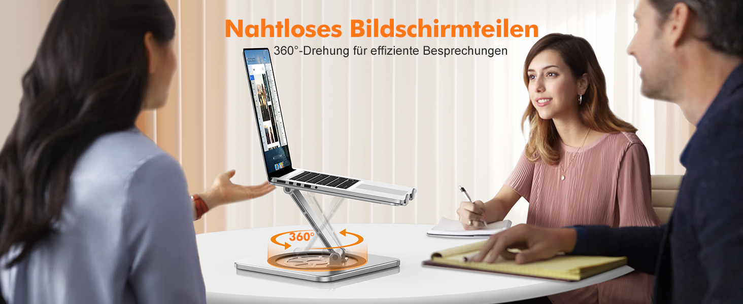 Підставка для ноутбука з поворотним столом 360°, регульована, ергономічна, з вентиляцією, складний тримач для кулінарної книги, сумісна з MacBook Air/Pro (10-16')