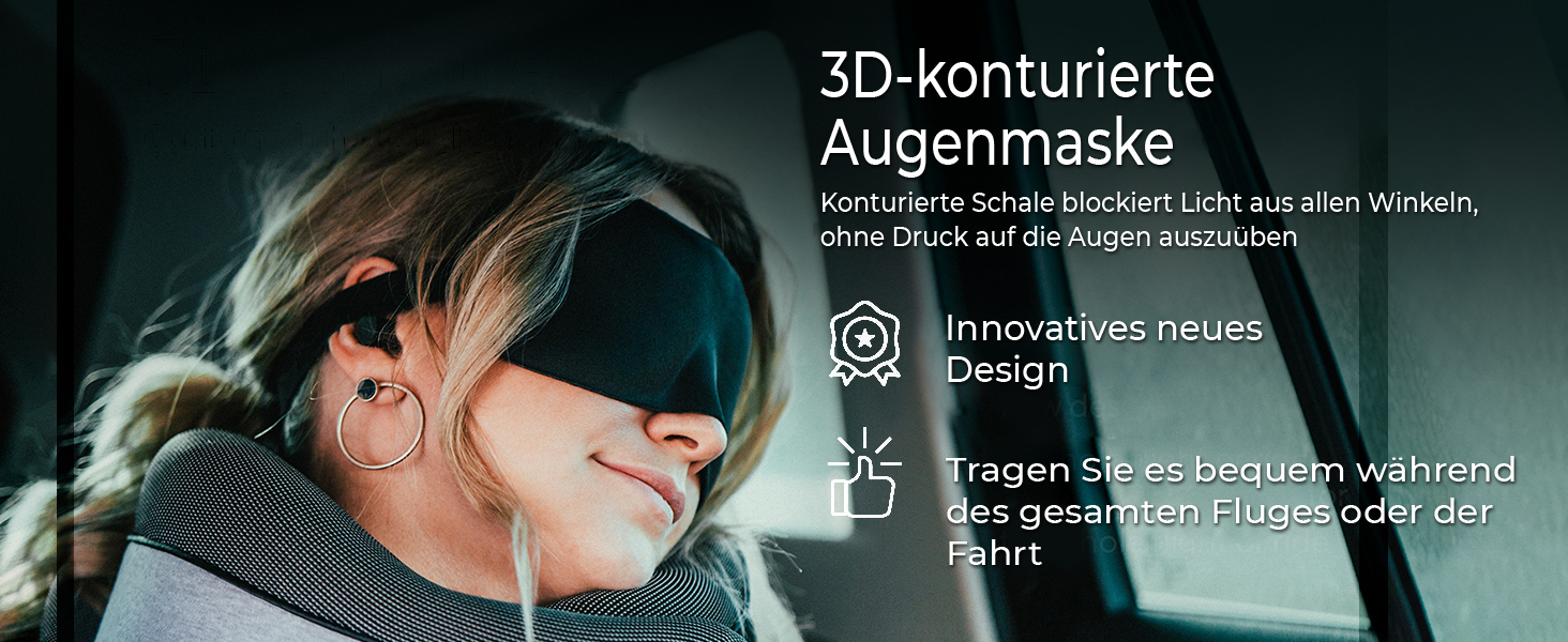 Подушка для шиї ProGlobe, 100% Memory Foam, ортопедична, для подорожей (літак, авто, поїзд), з маскою для сну, сітчаста сумка (темно-сірий)