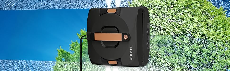 Робот-прибиральник вікон KLAMER 3500 Pa – автоматичний мийник вікон з резервуаром для води 100 мл, функція вологого прибирання, розпізнавання країв, тиха робота 60 дБ, захист від падіння та інтелектуальне планування маршруту (Чорний)