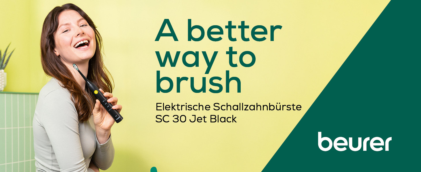 Beurer SC 30 Електрична зубна щітка Jet Black з 4 режимами чищення, 80 000 коливань, таймером та LED-дисплеєм + 2 насадки, корпус з переробленого пластику
