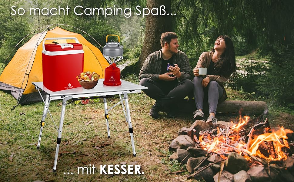 Зручний складаний столик KESSER® для кемпінгу з алюмінієвим каркасом та регулюванням висоти, 90x53 см, до 100 кг, з сумкою та сітчастою кишенею, з імітацією дерева