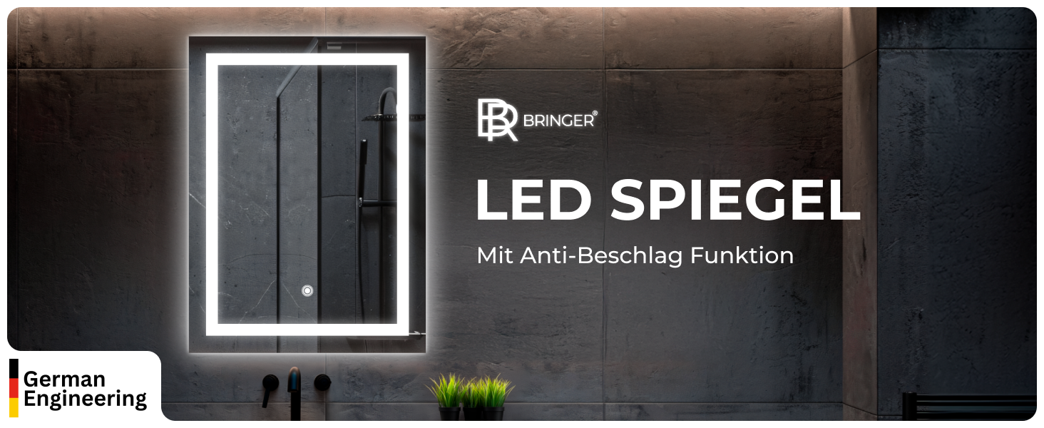 Дзеркало для ванної кімнати BR Bringer LED з підсвічуванням, 60x80 см, антизапарник, диммування, 3 кольори світла, сенсорне управління, функція пам'яті (BRS102)