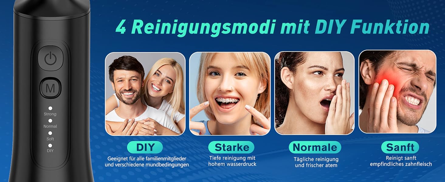 Іригатор для порожнини рота Munddusche: Професійний очищувач зубів з технологією мікробульбашок, регульований тиск води, для чищення зубів та брекетів, чорний