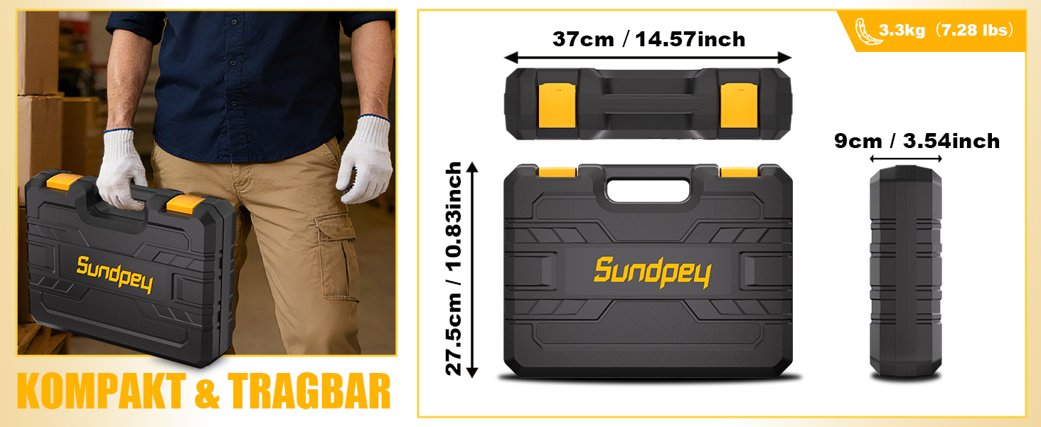 Набір інструментів Sundpey 166 предметів з акумуляторною викруткою 12V для дому, ремонту та саду (жовтий)