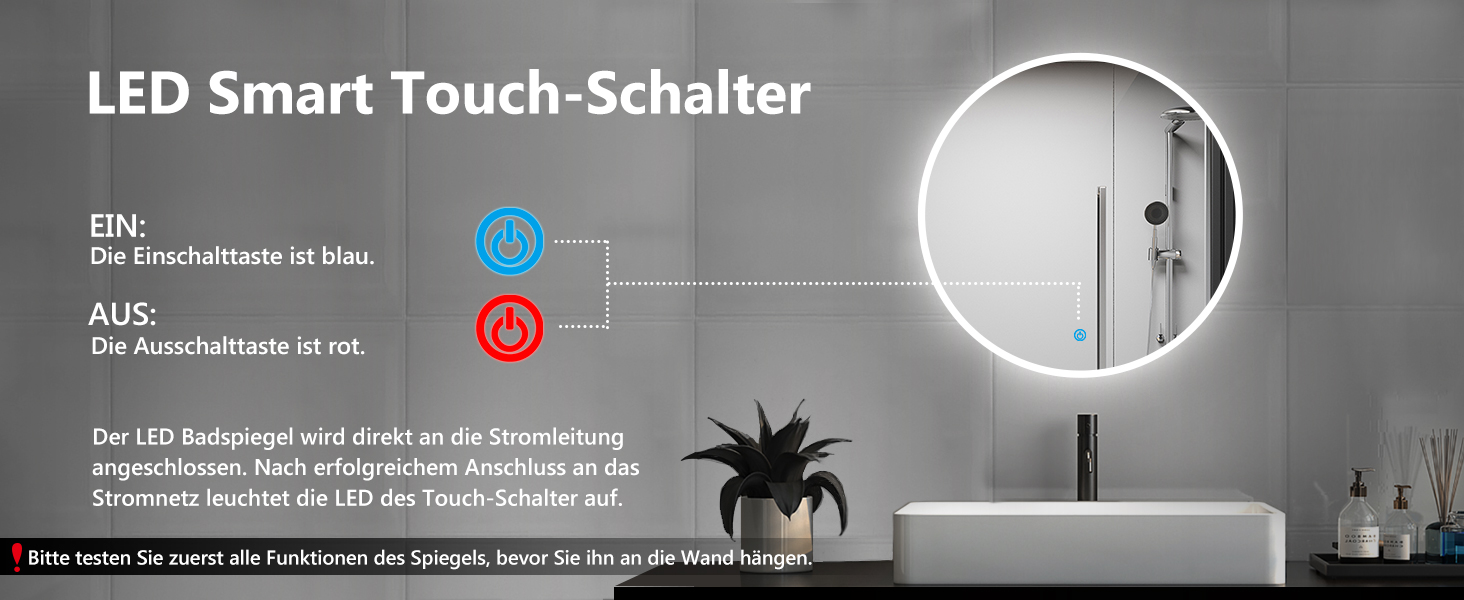 Круглий LED дзеркало для ванної кімнати 70 см з підсвічуванням, сенсорне керування, протизапітніння, Alpha Series, 70x70 см, холодне біле світло