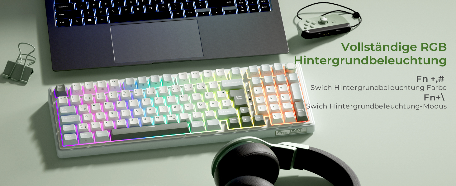 Механічна клавіатура Royal Kludge R98 Pro: 96% Gasket, RGB, NumPad, PBT, Hot-Swap, Creamy Switches (Beige/Cyan)