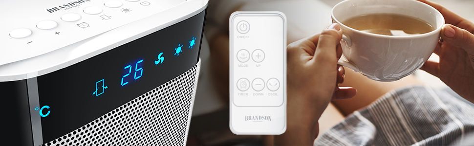 Обігрівач Brandson з пультом керування: керамічний, для ванної кімнати, енергозберігаючий, тихий, з осциляцією, 2 режими, таймер, сертифікат GS