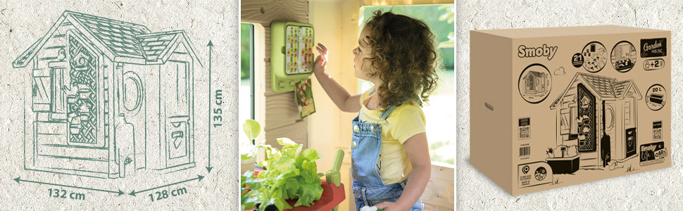 Дитячий садовий будиночок Smoby Life Garten Spielhaus 128x132x135 см з переробленого пластику - для дітей від 2 років