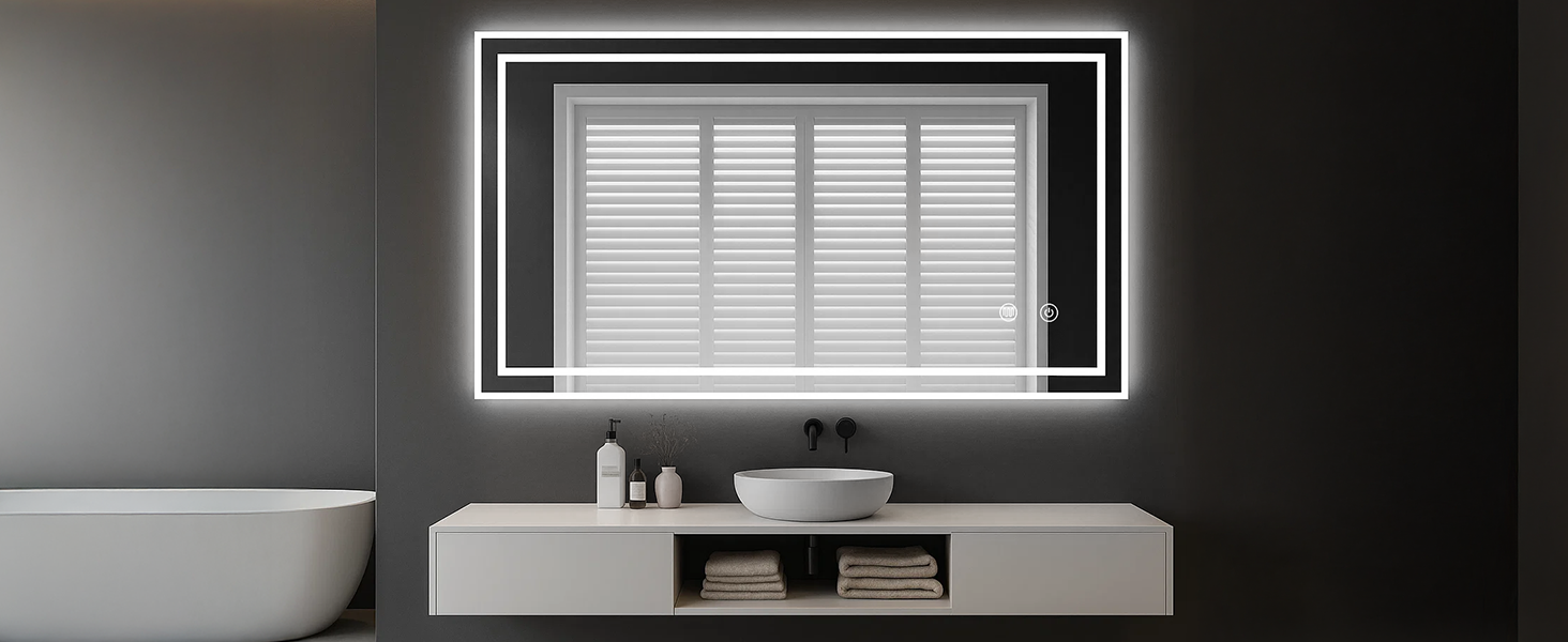 Дзеркало для ванної кімнати Youyijia з підсвічуванням, 70x50 см, з антизапарюючим покриттям, сенсорним вимикачем, 3 кольори світла, регулювання яскравості, 3500K-6500K