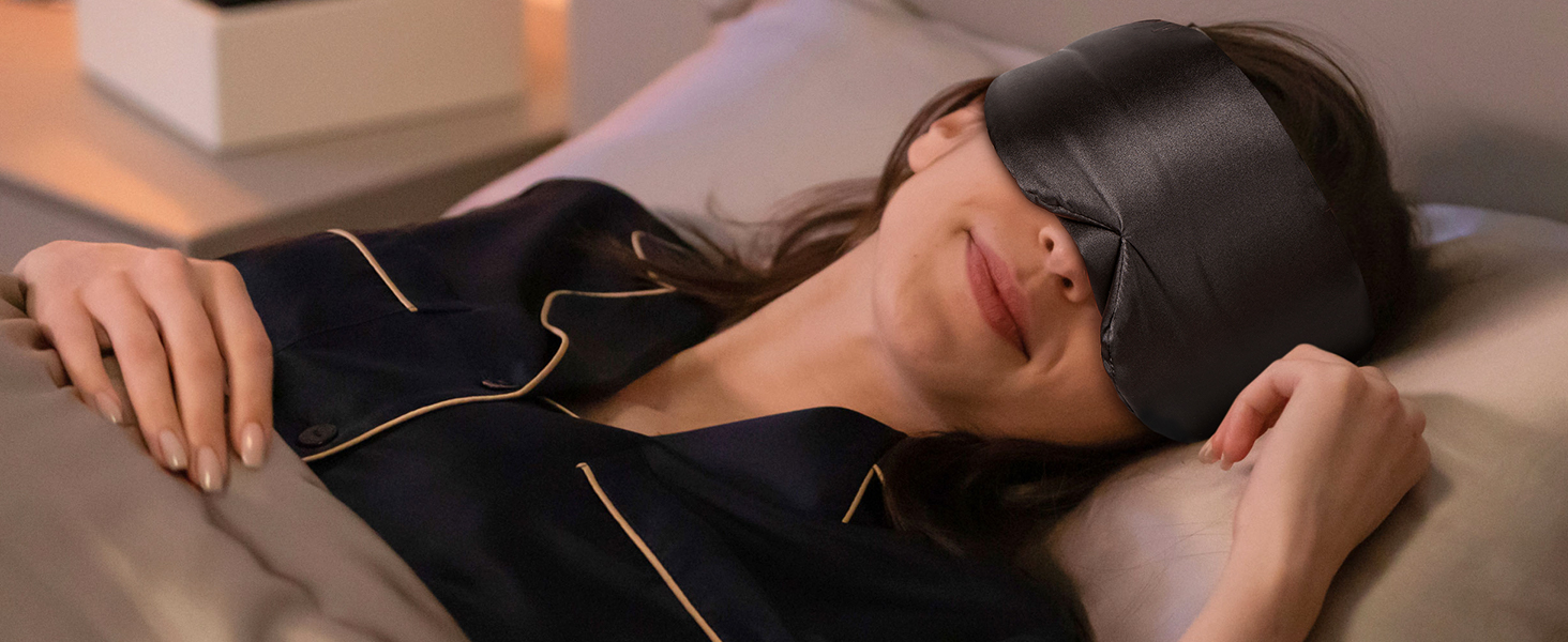 Шовкова маска для сну LitBear, 100% шовк 22 momme, для жінок та чоловіків, регульована, з підкладкою, чорна