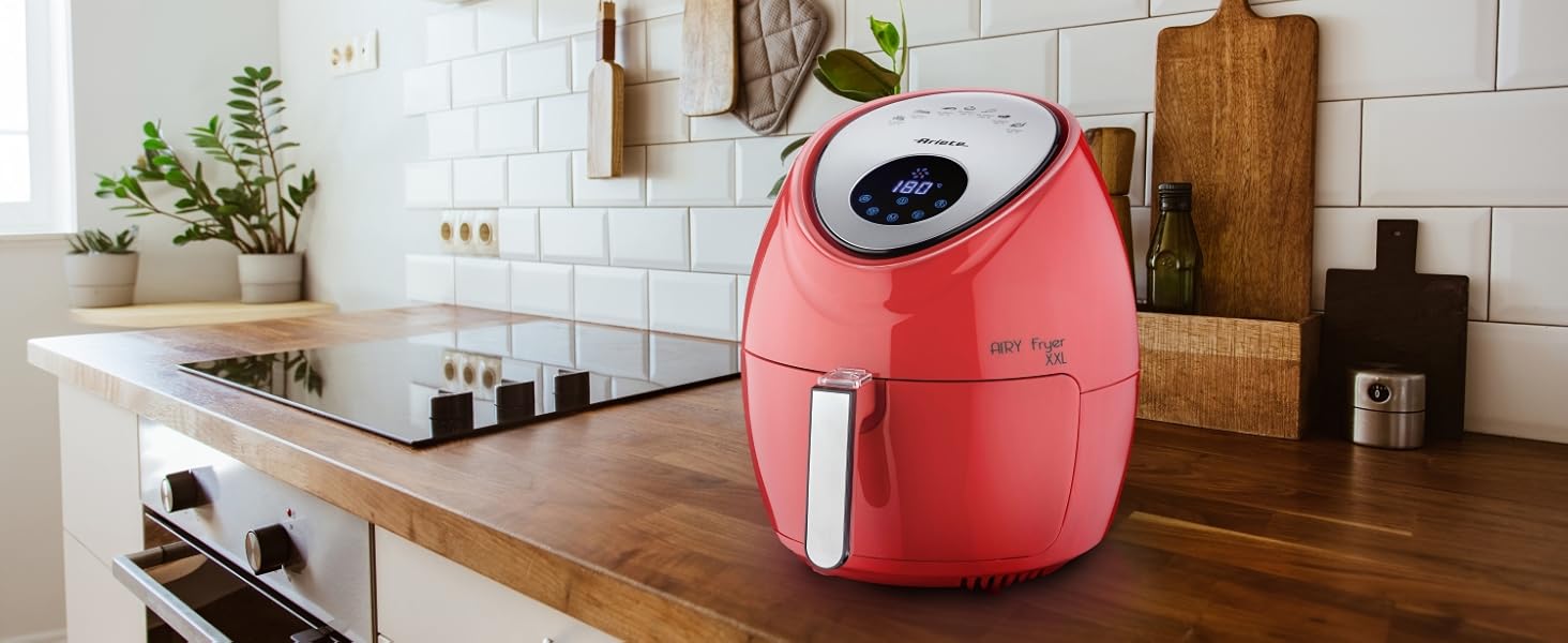 Аерофритюрниця Ariete Airy Fryer XXL 4618, 7 л, 1800 Вт, сенсорний LCD-дисплей, 7 програм, таймер 60 хв, червона