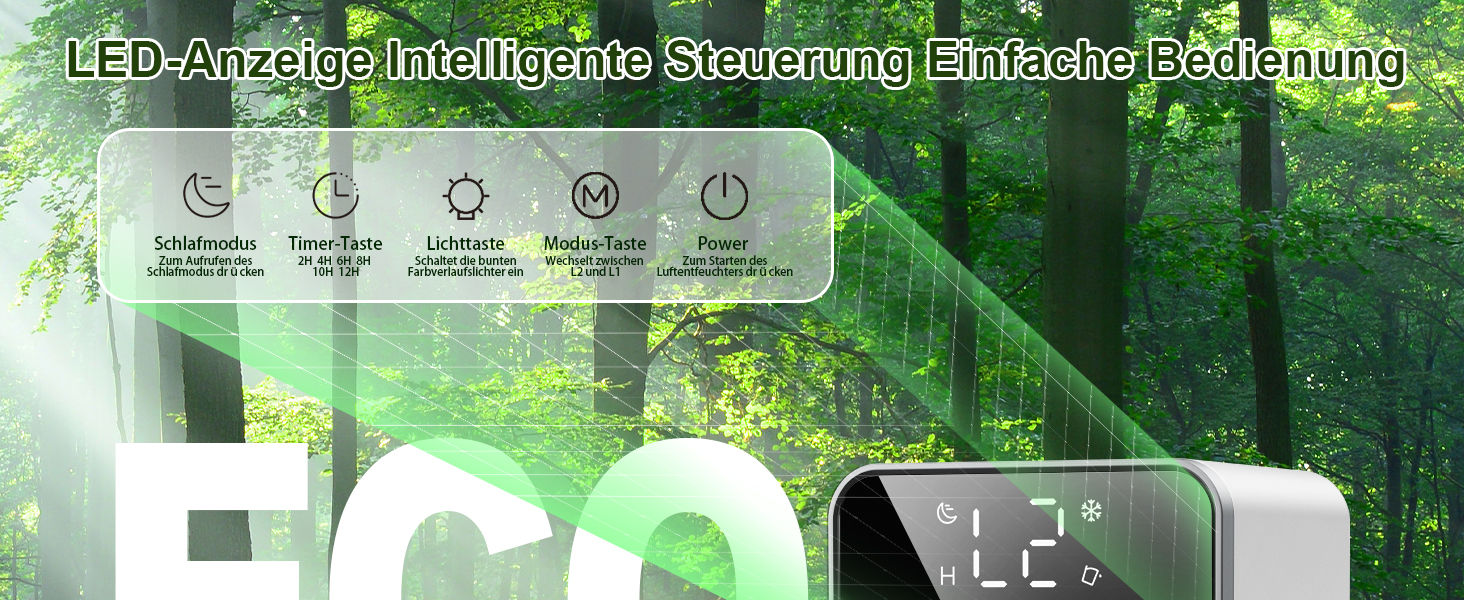 Електричний осушувач повітря 1800 мл з автоматичним відтаненням, таймером та LED-дисплеєм. Підходить для спальні, ванної кімнати та шафи. Продуктивність: 550 мл/24 год.