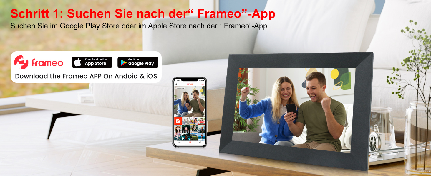 Frameo Цифровий фоторамка 15.6 дюймів Wi-Fi, FHD IPS сенсорний екран, Smart фоторамка з 32GB, автоматичне обертання, обмін фото та відео, можливе кріплення на стіну