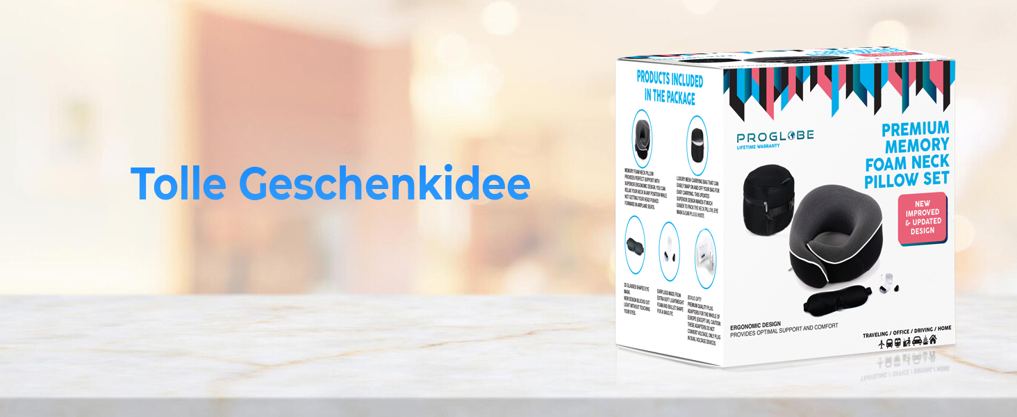 Подушка для шиї ProGlobe, 100% Memory Foam, ортопедична, для подорожей (літак, авто, поїзд), з маскою для сну, сітчаста сумка (темно-сірий)