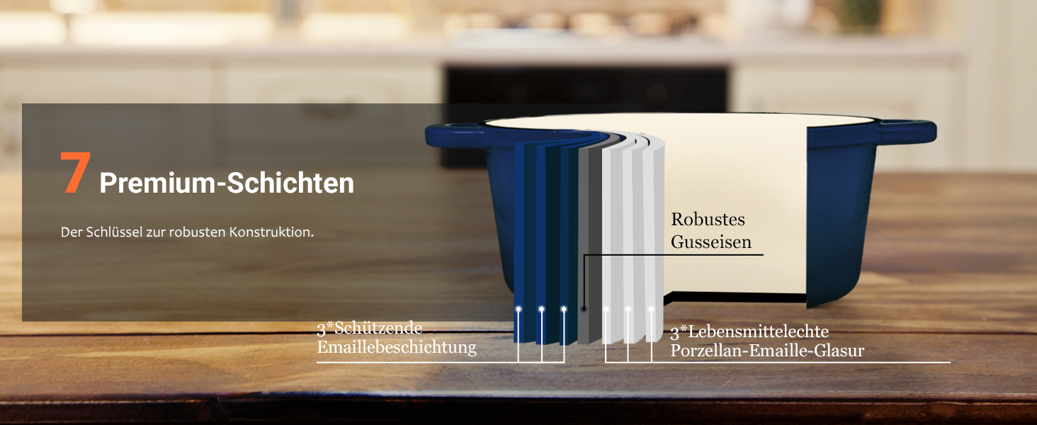 Чавунна казан-каструля Overmont з емалевим покриттям, 26 см, 5.2 л, індиго-синя — універсальний сотейник з кришкою для запікання та тушкування, підходить для духовки