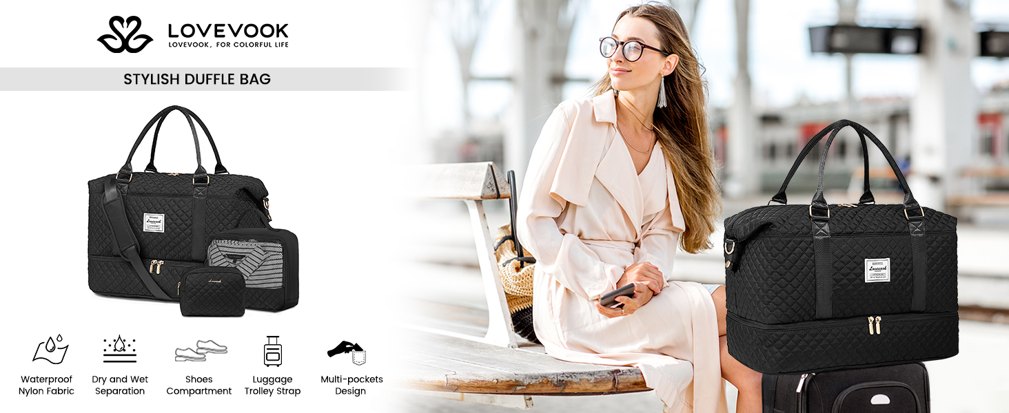 Спортивна сумка LOVEVOOK для жінок: велика дорожня сумка-мішок, weekender, з косметичкою, відділенням для взуття, водонепроникна, для подорожей, спортзалу, кемпінгу (M-3шт, Бежевий)