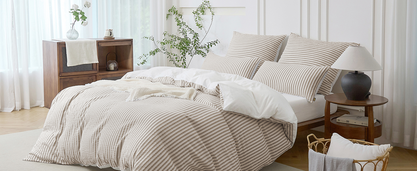 Набір постільної білизни SOULFUL 200x200, бавовна, смугастий дизайн, джинсовий колір, преміум-якість, сертифікат Öko-Tex 100, 3 шт. (200x200, 2x80x80)