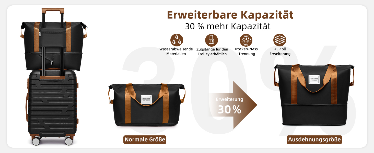 Набір валіз LARVENDER 6 шт. з твердим корпусом, легкий ABS, розширюваний, з TSA-замком, ручна поклажа, з сумкою та косметичкою, білий/коричневий