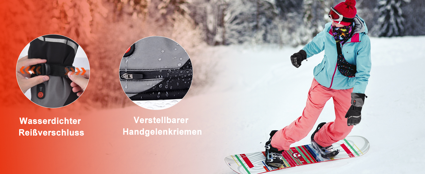 Гріючі рукавички з акумулятором 7.4V 6400mAh USB, 3 режими нагріву, водонепроникні рукавички з підігрівом для зимових видів спорту, катання на лижах, мотоциклі, велосипеді та піших прогулянок