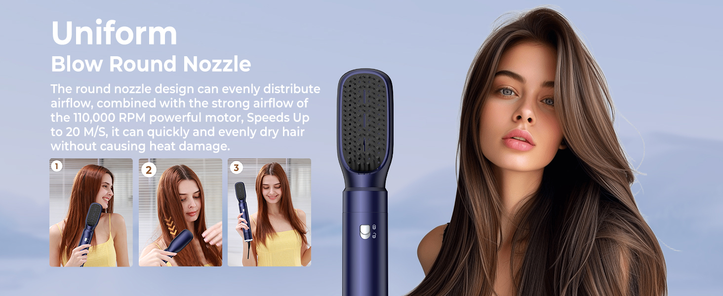 UMIGA Hairstyler 5-в-1: Фен-щітка, плойка, випрямляч для волосся (Королівський синій)