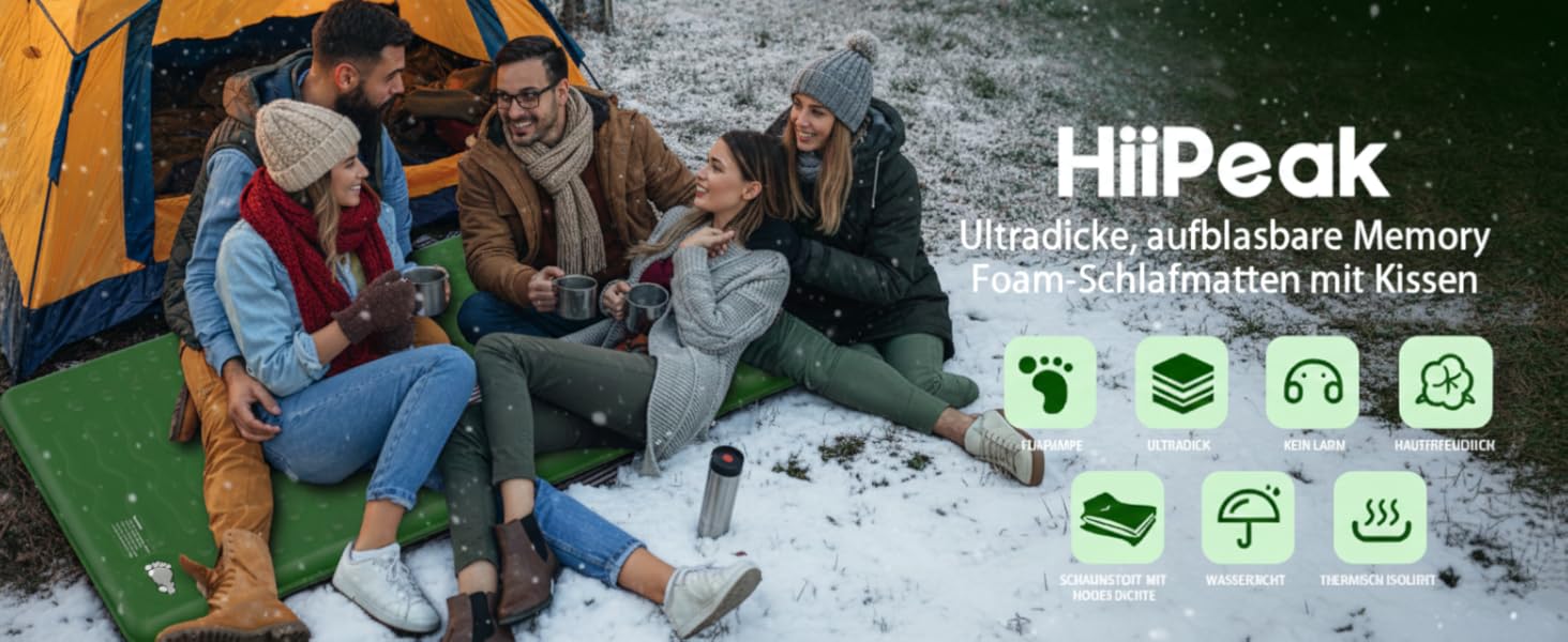 Термоматрац HiiPeak R-Value 9,5 — ізольований кемпінговий килимок з подушкою для зими та літа, надувний туристичний матрац для походу та тенту (Зелений)