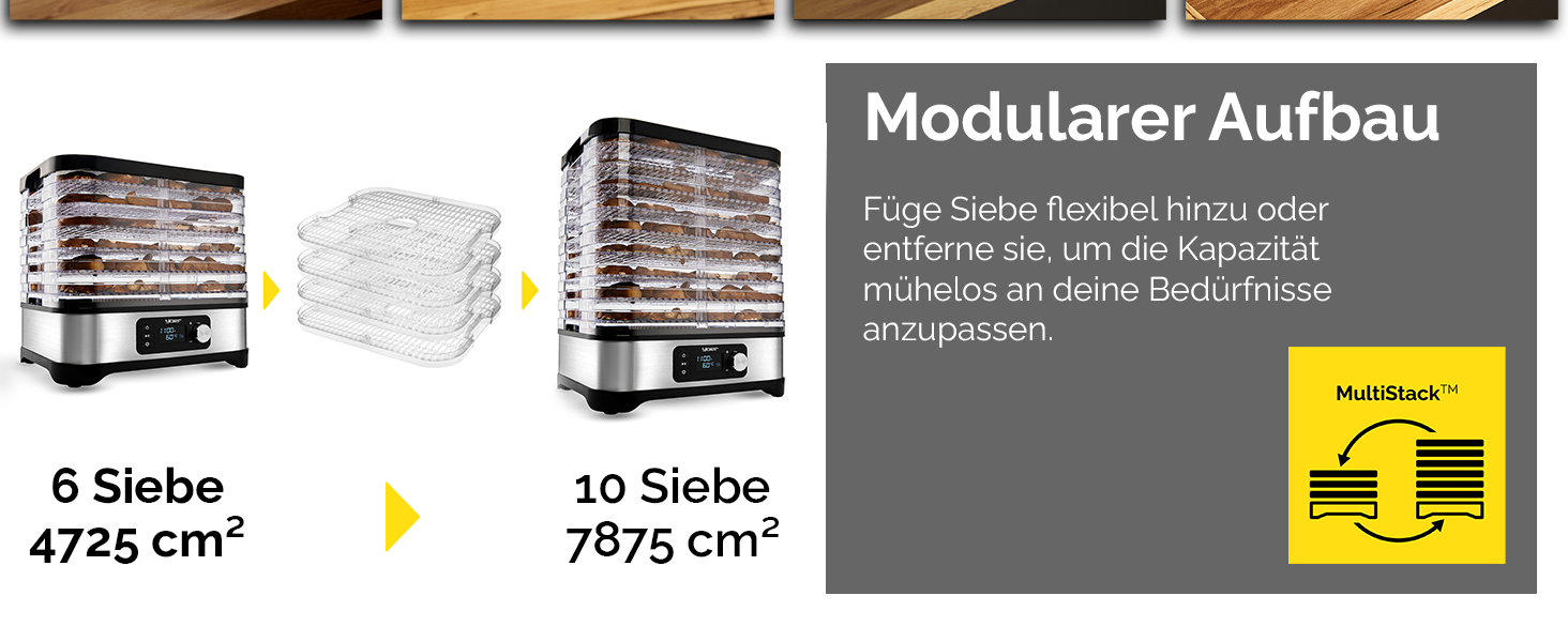 Дорівка для продуктів VitaSave FD01S з нержавіючої сталі, 450W, 6 ящиків, 9 аксесуарів, 4725 см², таймер 24 год, LED-дисплей, BPA-free, для фруктів та сухофруктів