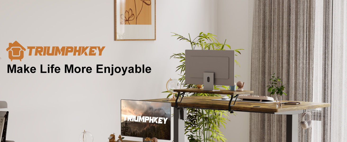 Електричний регульований стіл TRIUMPHKEY 140x60 см з підставкою для монітора, білий