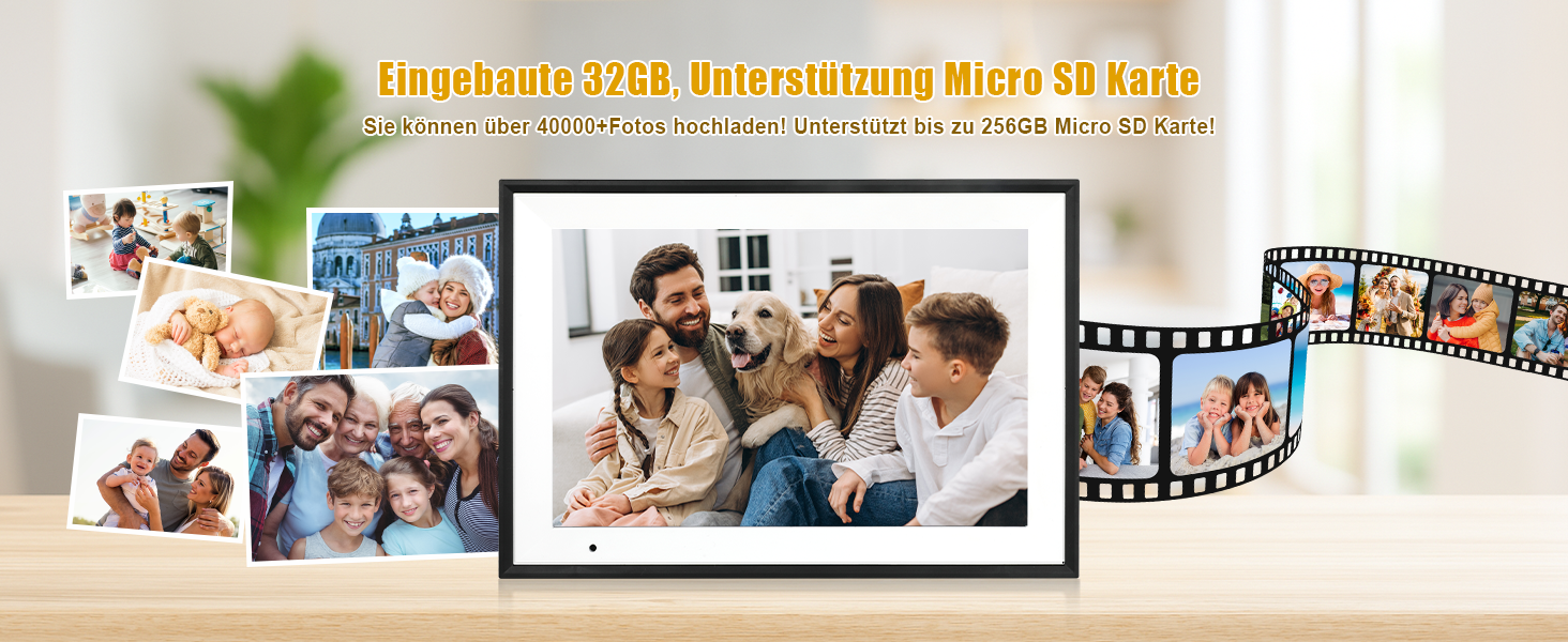 Цифровий фоторамка 10.1 дюйма з Wi-Fi, 32GB, IPS сенсорний екран, автоматичне обертання, чорний колір