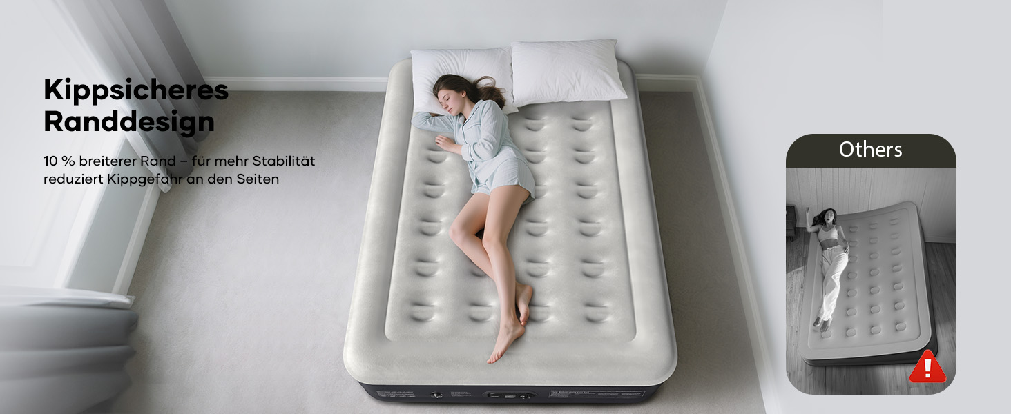 Надувний матрац OlarHike для кемпінгу та дому (2 особи) - 203x152x46 см, чорний