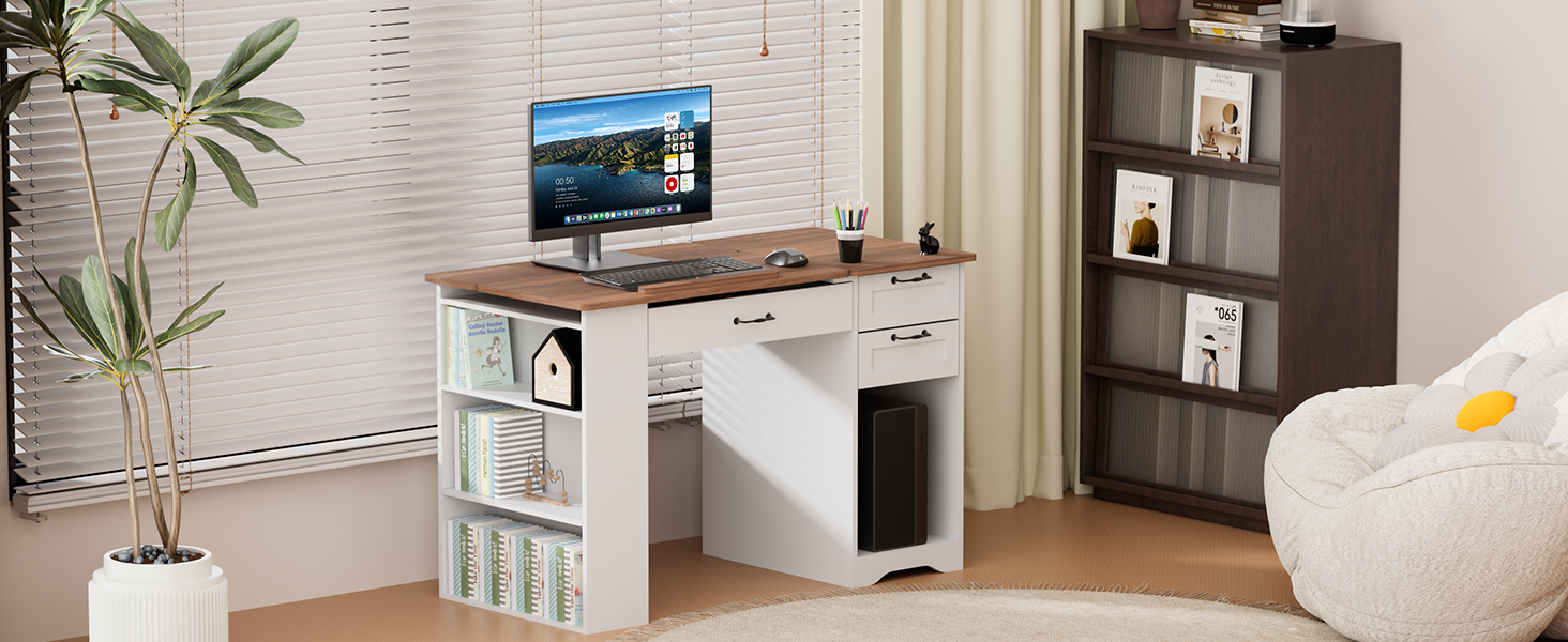 Регульований стіл для малювання AeasyG з 3 ящиками та 3-рівневими полицями, стійка конструкція з МДФ (50 кг вантажопідйомність) для художників та домашнього офісу, кут нахилу 0-80°, 60x120x76 см, білий