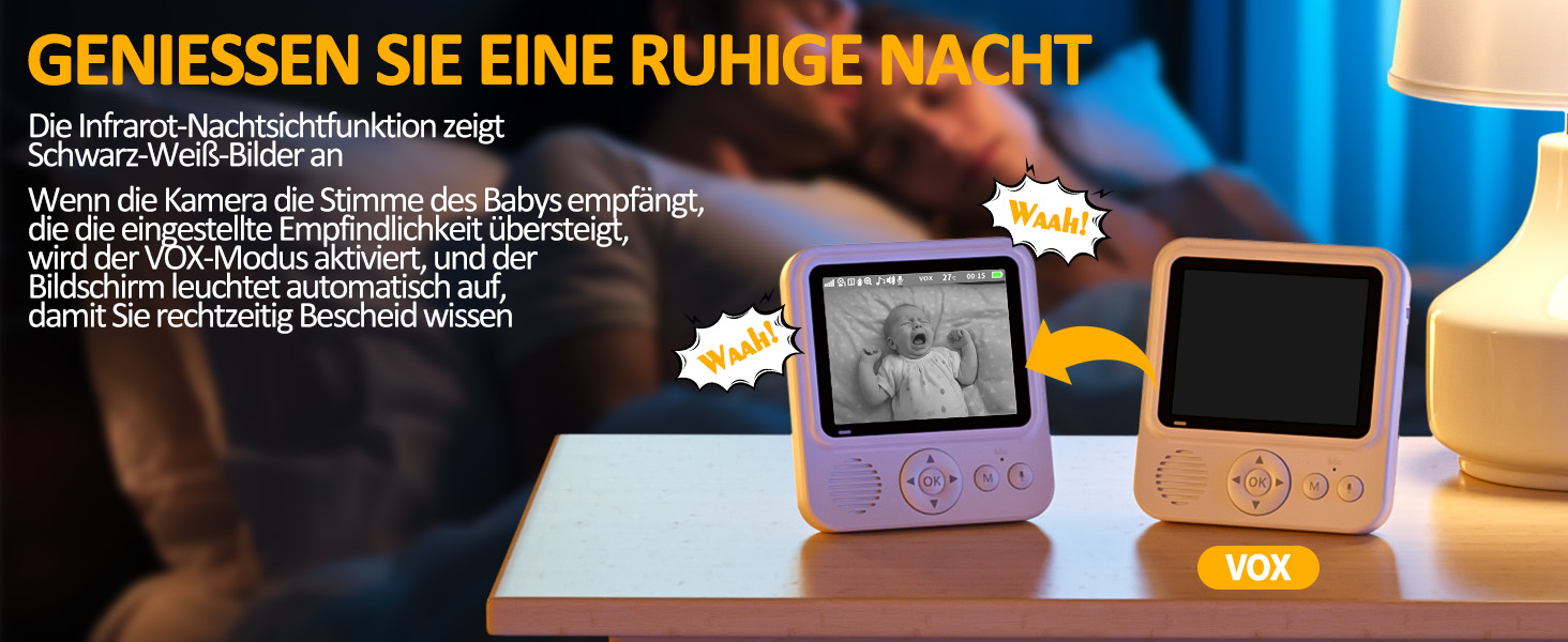 Відеоняня OBVHNUA з камерою 720P, IPS монітором 2.8