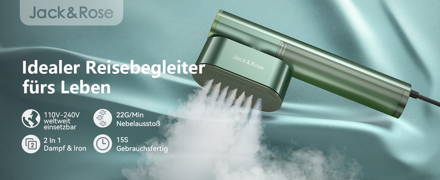 Jack & Rose Дампфглеттер: портативний праска-парогенератор для подорожей, 1000W, 110-240V, 2-в-1, зелений