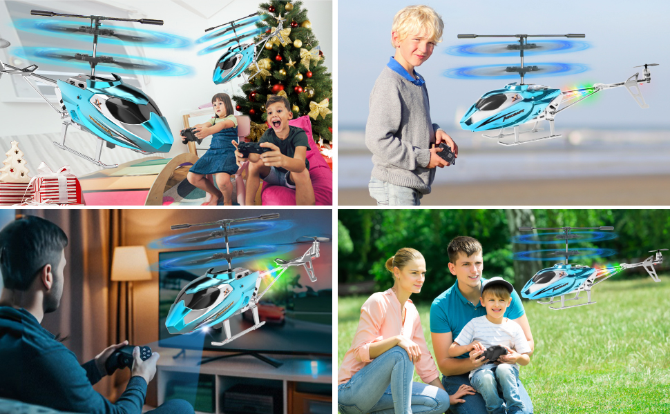 Радіокерований вертоліт Hubschrauber 2.4G з LED підсвіткою для хлопчиків та дорослих (від 12 років), 3.5 канали, гіростабілізатор, фіксована висота, автоматичний зліт, блакитний